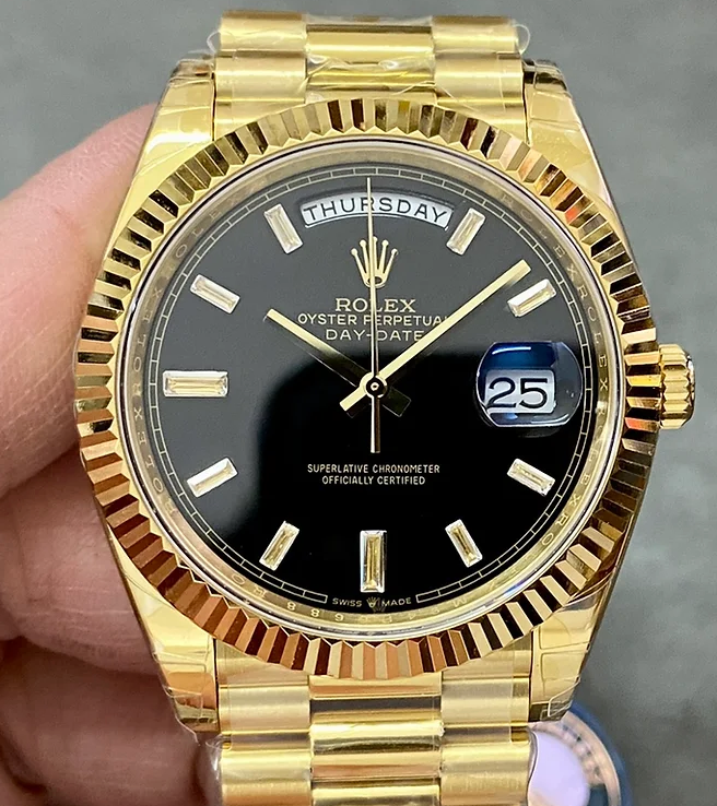 Super Clone Day Date Rolex Weekly Journal 18K Yellow Gold Plated counter weight - IP Empire Replica Watches