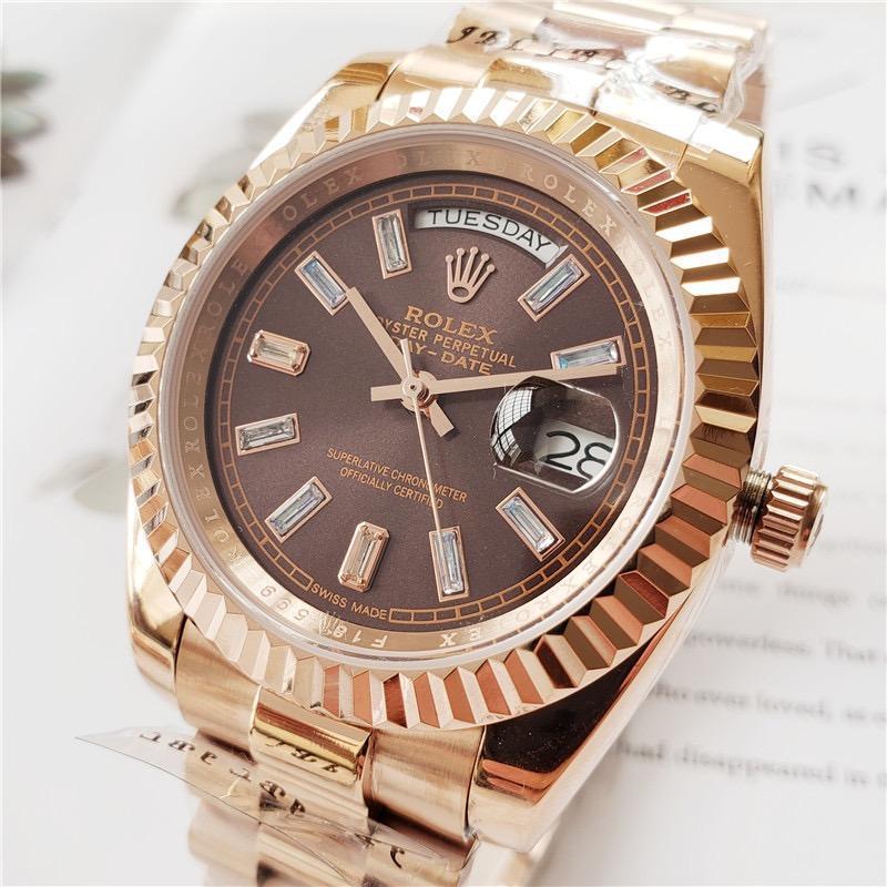 Best Swiss Clone Replica Rolex Day-Date 40 Rose Gold Chocolate Diamond Dial & Fluted Bezel President Bracelet 228235 - Replica Swiss Clones Watches