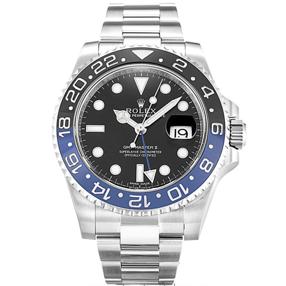 Replica Rolex GMT Master 2 - Silver/Black-Blue - Replica Swiss Clones Watches