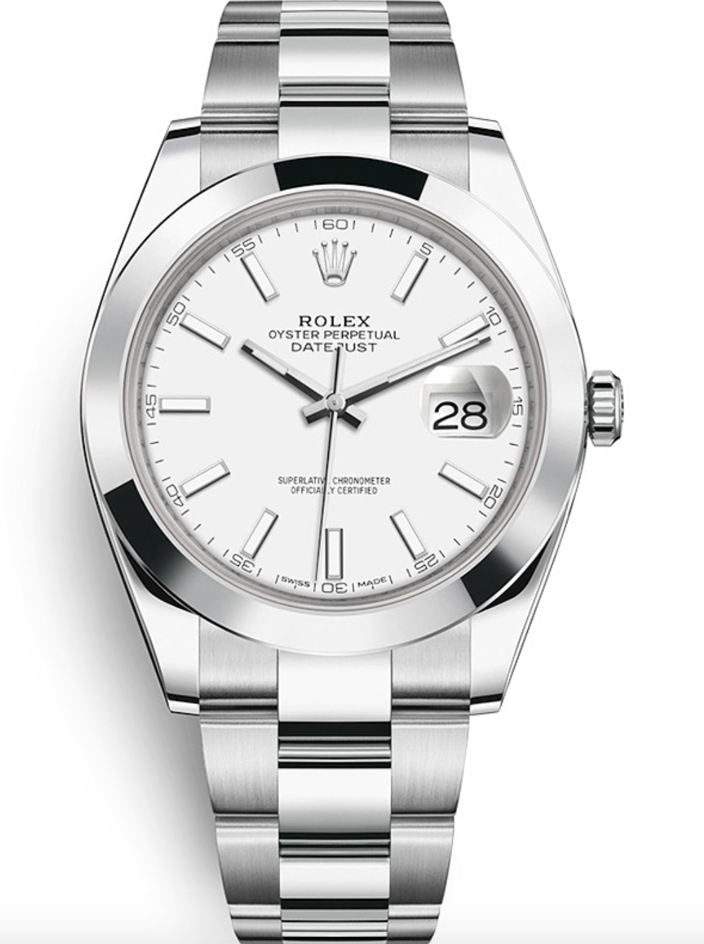 Replica AAAA+ Rolex Datejust 41 Steel White Dial Smooth Bezel Oyster Watch 126300 - IP Empire Replica Watches