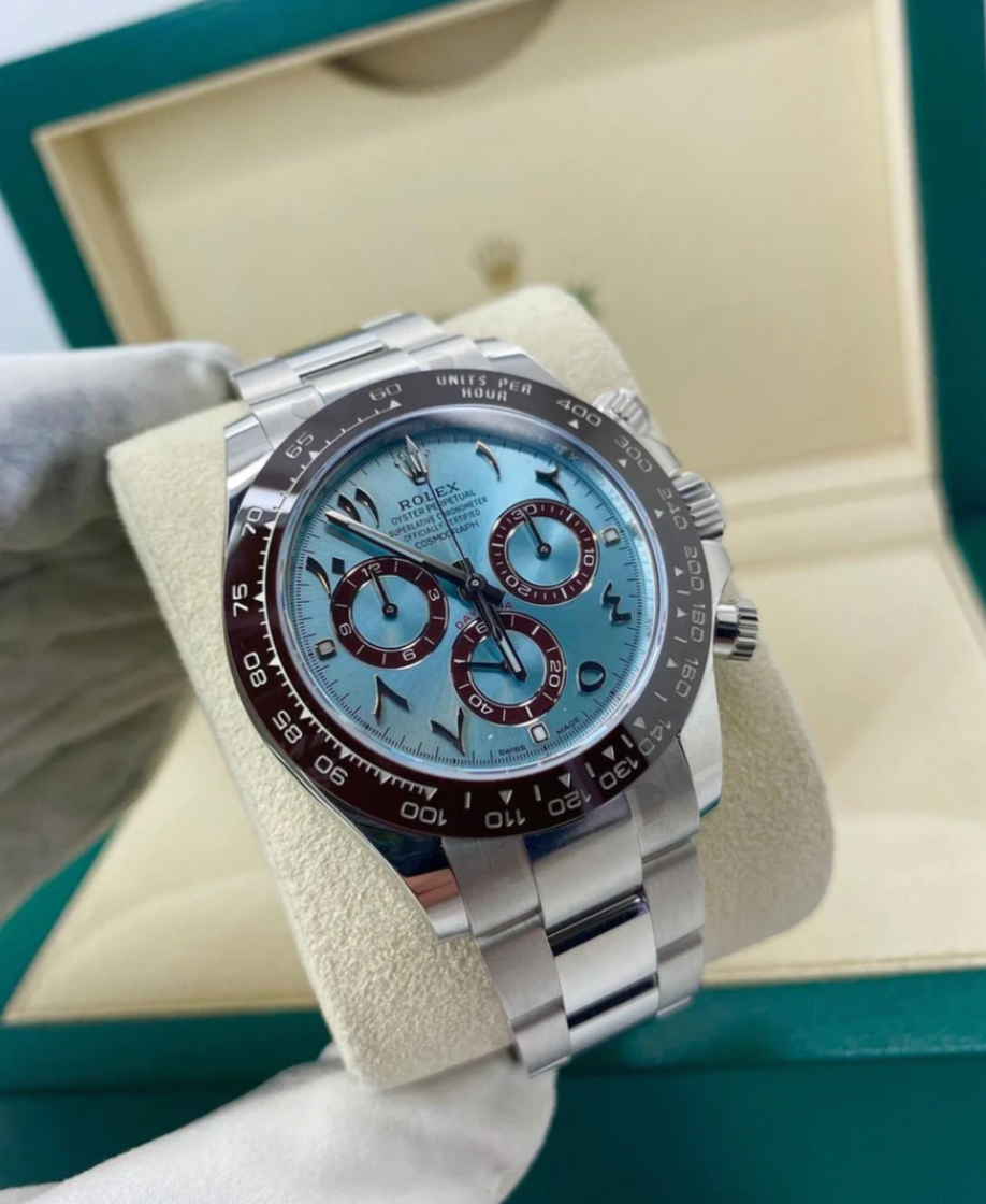 Replica Rolex Daynota Ice Blue Arabic Dial Platinum Watch - IP Empire Replica Watches
